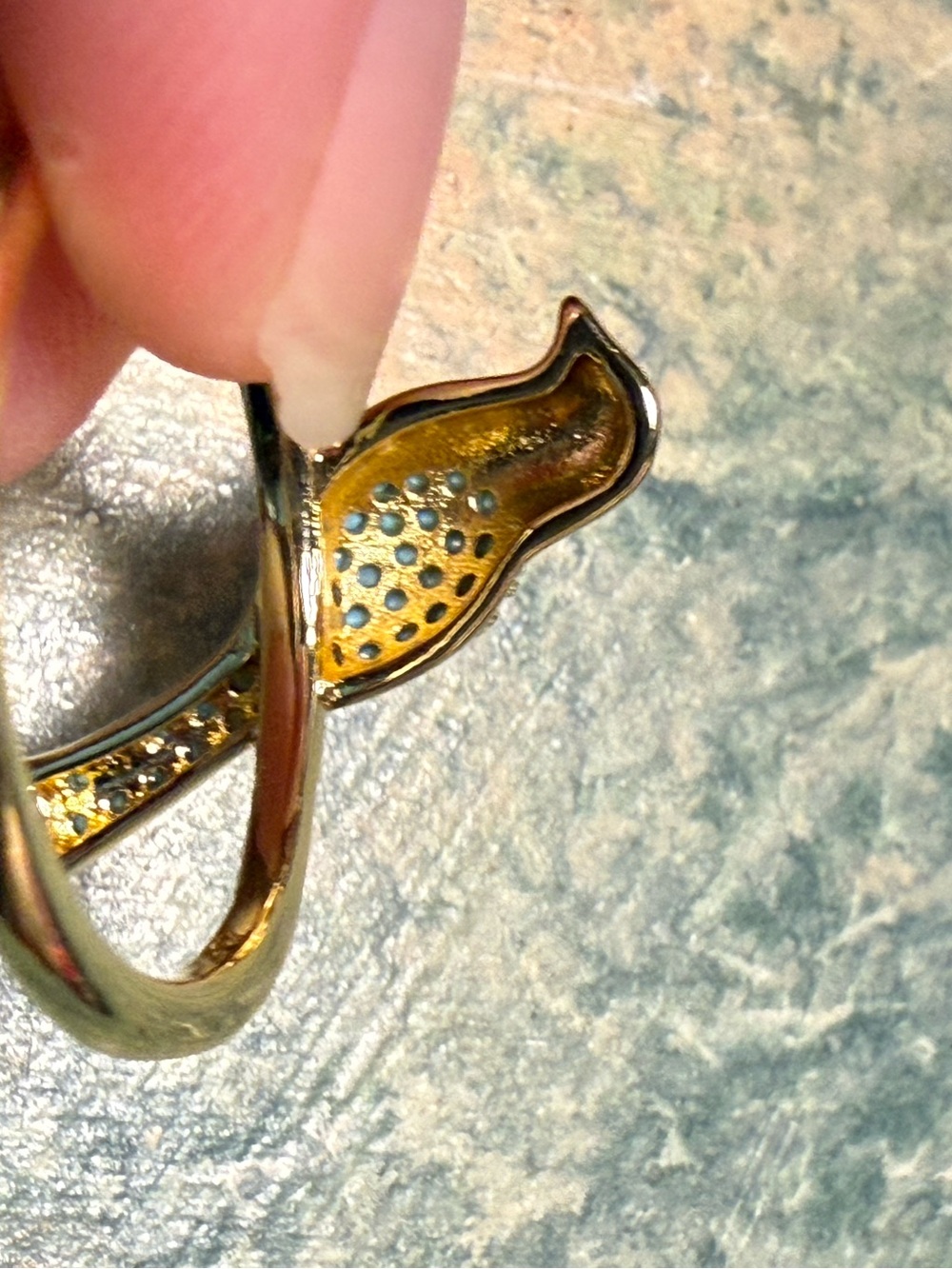 Gold Plated Bird Ring with Turquoise Pavé Stones - Picture 8 of 9